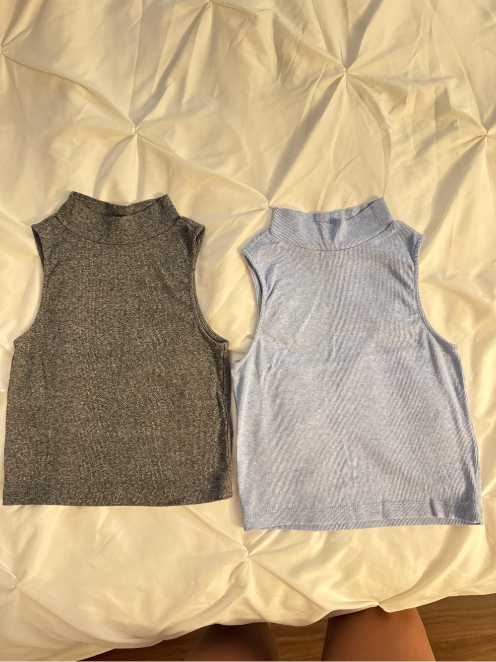 Set 2 Sleeveless Mock Neck Sleeveless Tank Top - Gray Light Blue